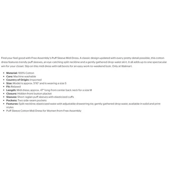 Free Assembly Blue Floral Belted Cotton Midi V-Neck Puff Sleeves Dress Various - Picture 4 of 6